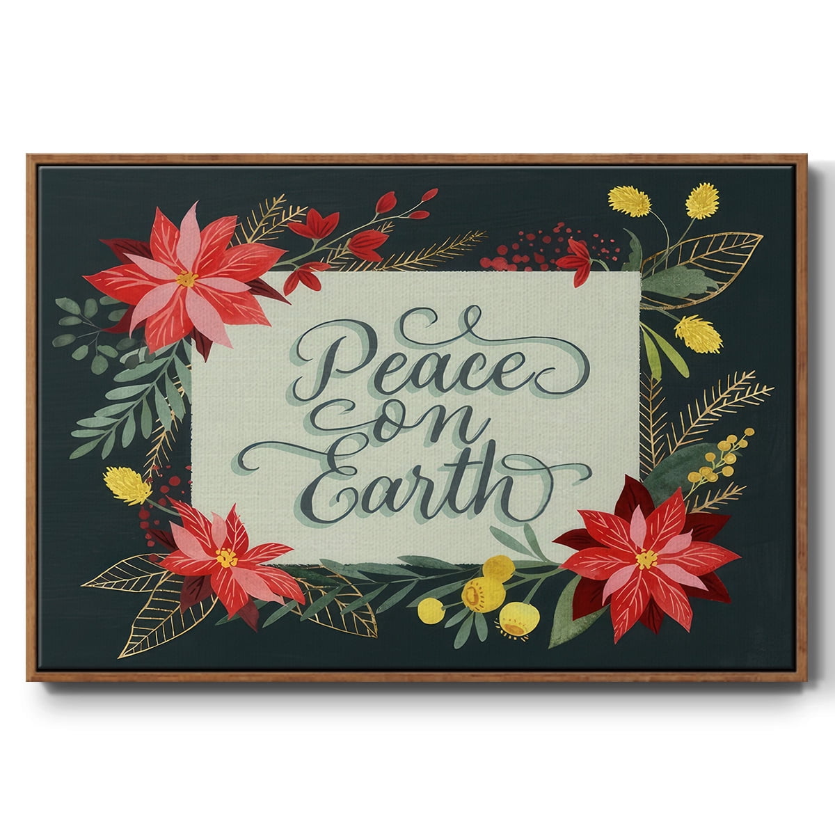 Bright Christmas Night II - Framed Gallery Wrapped Holiday Canvas - 27 x 41 - Rosewood Frame