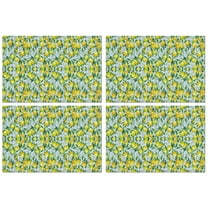 Bright Citrus Lemon Placemats Set of 4, Flax Linen Heat Resistant Wrinkle Free Table Mats, Cute Summer Fruit and Floral Pattern for Fresh Kitchen and Dining Table Decor