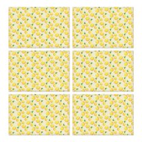 Bright Citrus Lemon Placemats Set of 6, Flax Linen Heat Resistant Wrinkle Free Table Mats, Cute Summer Fruit and Floral Pattern for Fresh Kitchen and Dining Table Decor