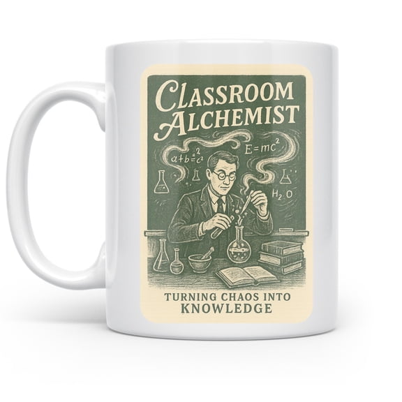 Teacher 11 oz Coffee Mug - Classroom Alchemist Chalkboard Art White Ceramic Gift