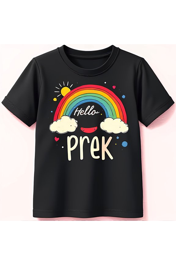 Bright & Clouds Graphic Black T-Shirt for 'Hello Prek' Design