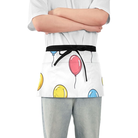 Bright Color Balloons Short Server Apron with 3 Pockets for Unisex Chef Gardening