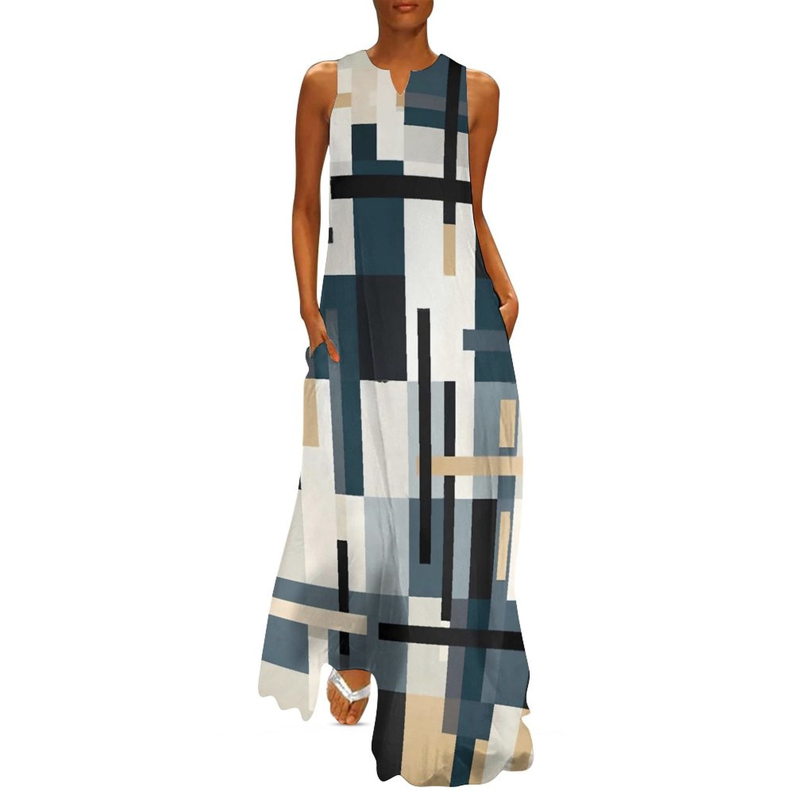 Bright Color Block Dress Summer Geometric Aesthetic Boho Beach Long Dresses  Women Elegant Maxi Dress Gift - Walmart.com