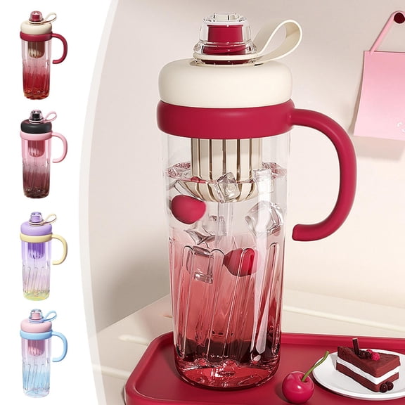 Bright Color Large-Capacity Straw Cup, Summer Heat-Resistant Plastic Ice Bucket Cup with Teapot Design, High Aesthetics Water Cup with Straw, Suitable for Home, Travel and Outdoor Use, 95ml, Purple