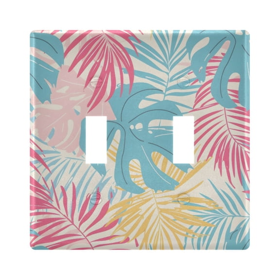 Bright Color Palm Tree Leaves Light Switch Cover Electrical Outlet Cover Replaceable Wall Plates 2-Gang