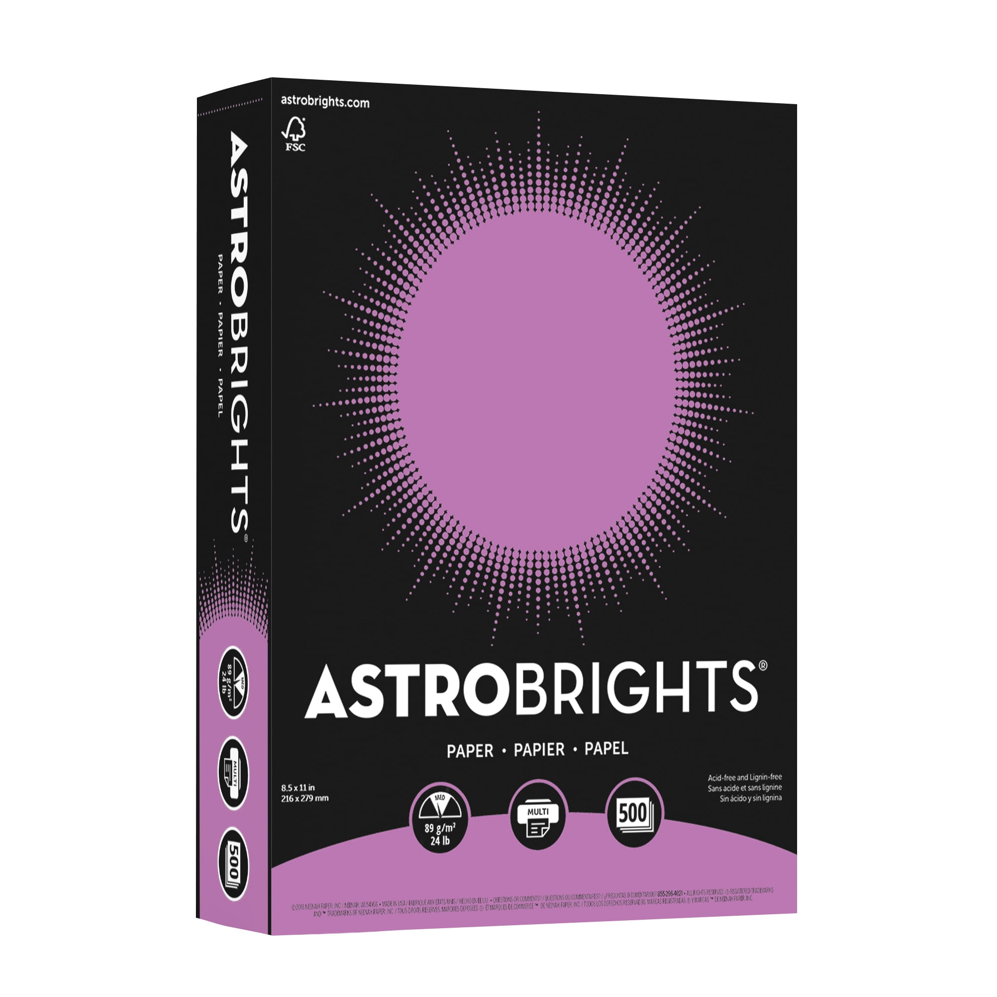 Bright Color Paper, Neenah Astrobrights, Letter Paper Size, 24 Lb, 30% Recycled, FSC Certified, Planetary Purple, Ream Of 500 Sheets
