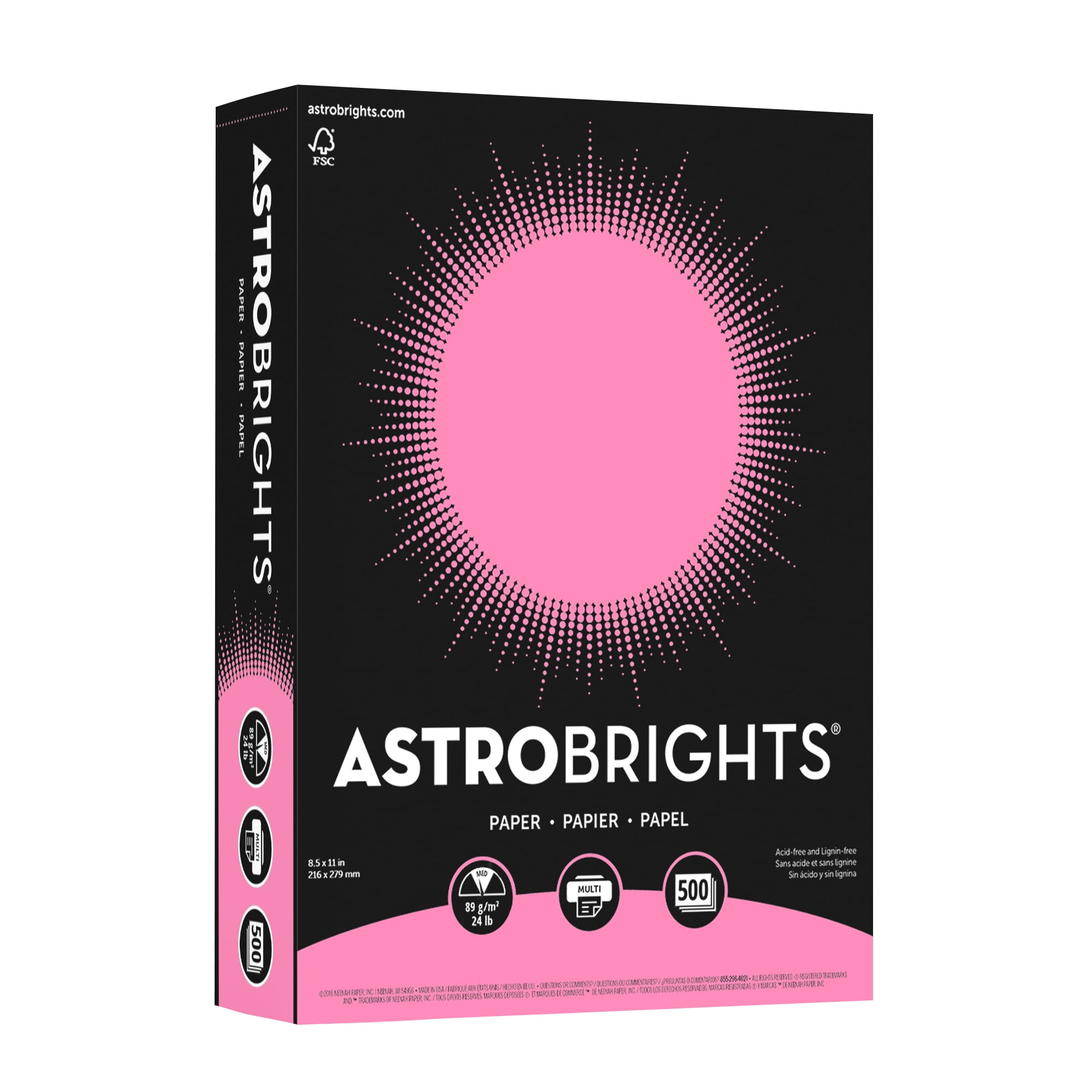 Bright Color Paper, Neenah Astrobrights, Letter Paper Size, 24 Lb, FSC Certified, Pulsar Pink, Ream Of 500 Sheets