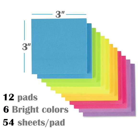 Bright Color Pop-up Sticky Notes 3x3 in 12 Pack