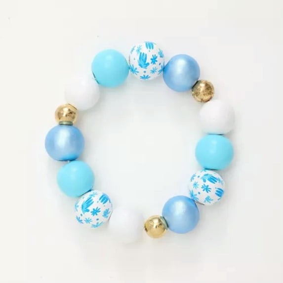 Bright Color Print Flower Wood Beads Stretchy Bracelet Summer Jewelry Girls Gift