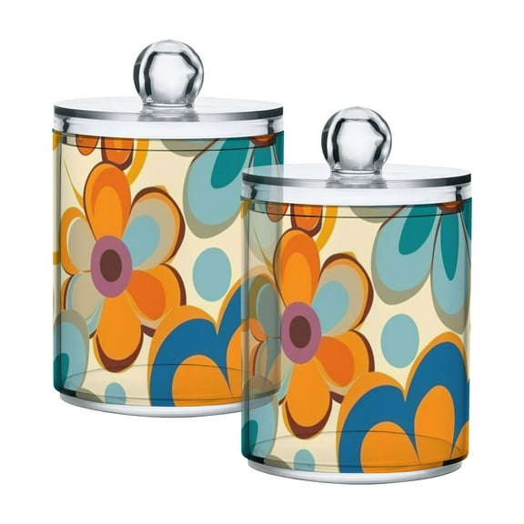 Bright Color Retro Groovy Flowers Translucent Plastic Cans Storage Canisters with Lid Set of 2