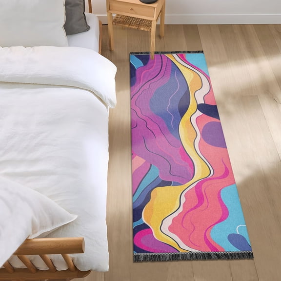 Bright Color Waves Bedside Runner Rug 2'x 6' Non Slip Carpet Floor Mat Area Rug