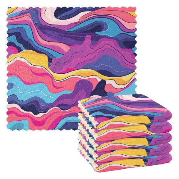 Bright Color Waves Dish Cloths Dish Towels Cleaning Cloths Quick Drying Reusable 11" x 11" Set of 6