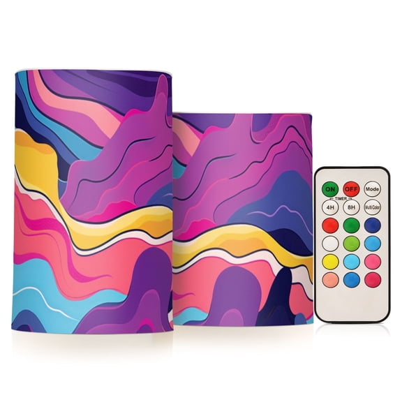 Bright Color Waves Flickering Flameless Candles LED Tealight Battery Operated with Remote Set of 2 Holiday Decor Ornaments