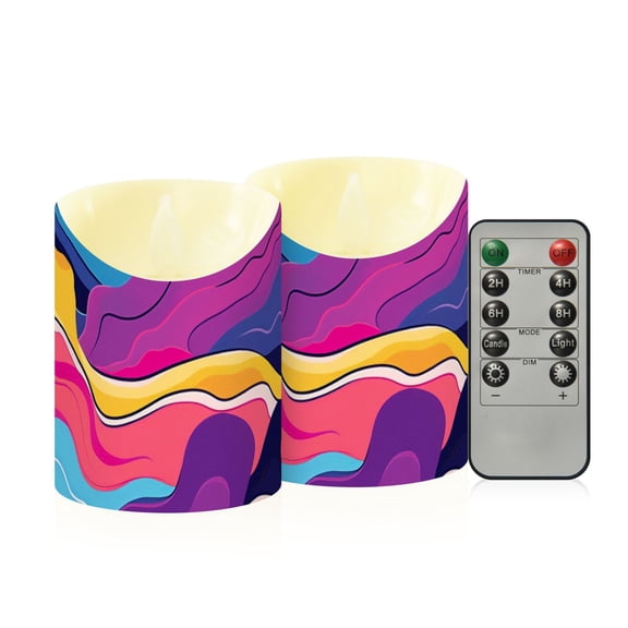 Bright Color Waves Flickering Flameless Candles with Remote Timer Battery Operated LED Tealight Set of 2 M