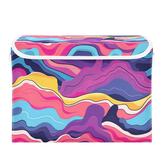 Bright Color Waves Foldable Storage Bin with Lid and Handle Collapsible Storage Box 16.5 x 12.6 x 11.8 inches