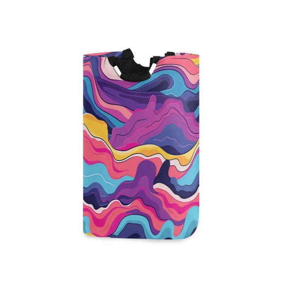 Bright Color Waves Laundry Basket with Handles Foldable Laundry Hamper Freestanding Washing Bin 50L