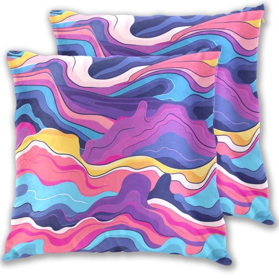 Bright Color Waves Throw Pillow Covers Pillowcases 16 x 16 Inch Home Decor 2 Packs for Bedroom Sofa