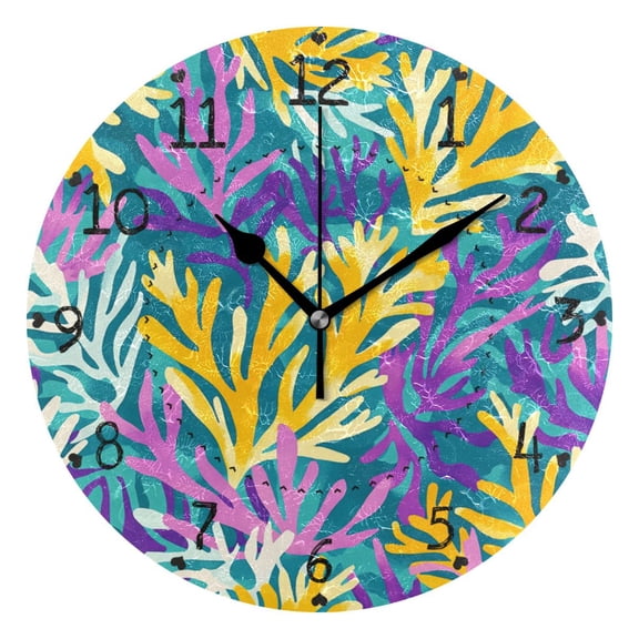 Bright Colored Corals Round Wall Clock Silent Analog Battery Operated Black Pointer Home Decor 9.84" Diameter