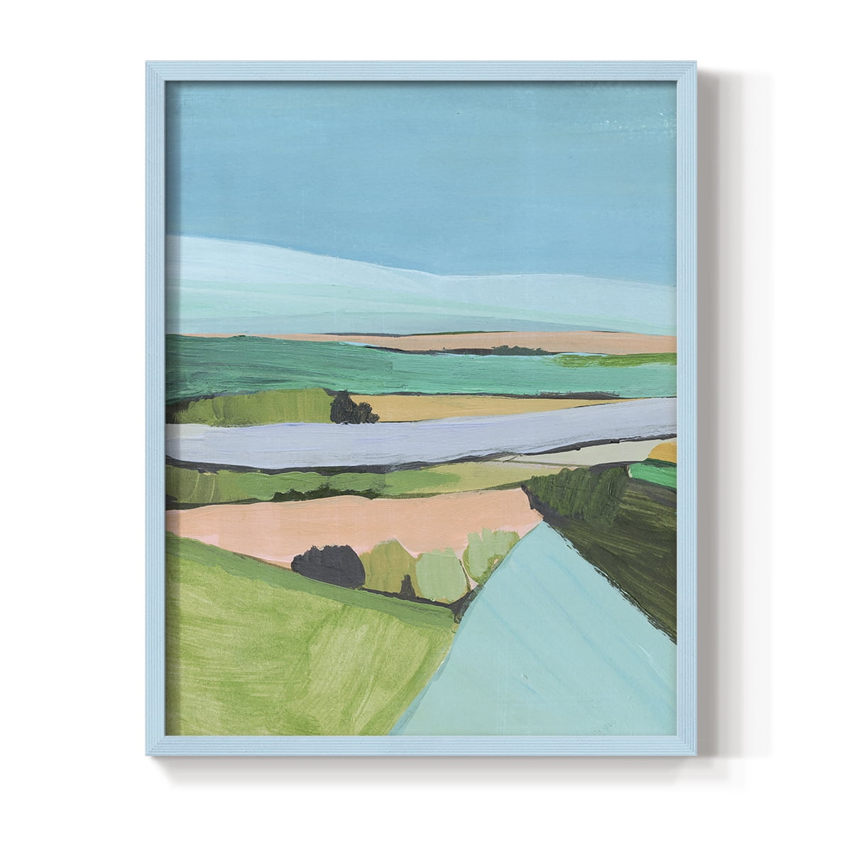 Bright Colored Countryside I Framed Print in Blue Solid Wood Framed Print No Nail Hanging