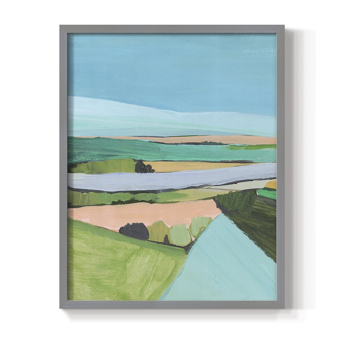 Bright Colored Countryside I Framed Print in Gray Solid Wood Framed Print No Nail Hanging