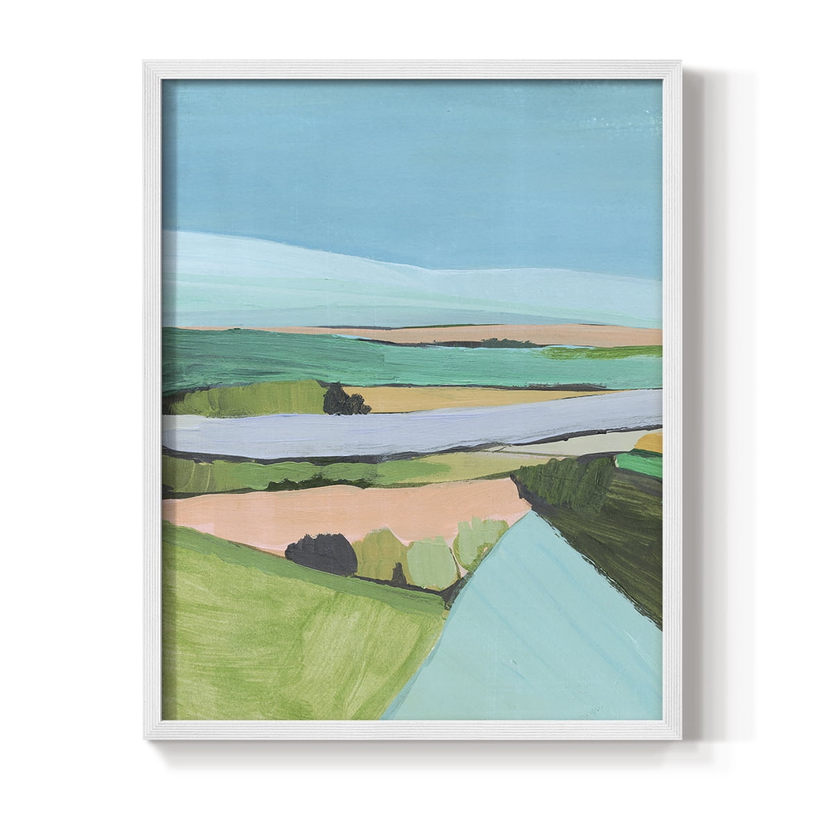 Bright Colored Countryside I Framed Print in White Solid Wood Framed Print No Nail Hanging
