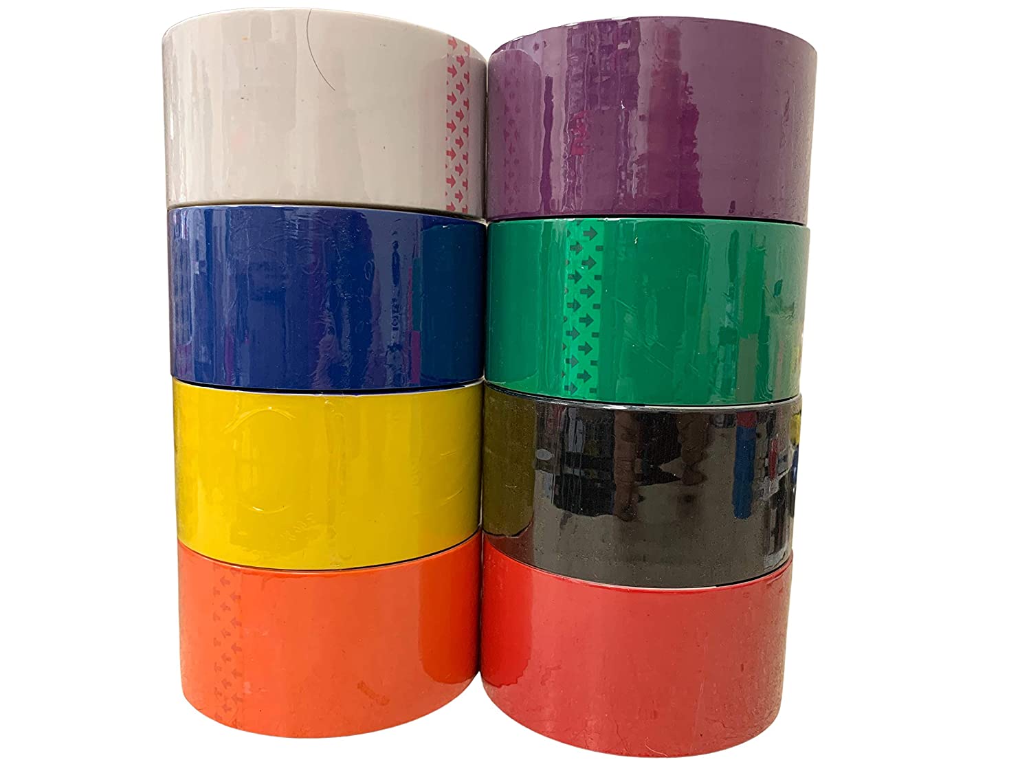 Bright Colored Packing Moving Craft Tape Bundle of Black, White, Orange,  Yellow, Green, Purple, Red, Blue 1.88 x 164 Feet per Roll