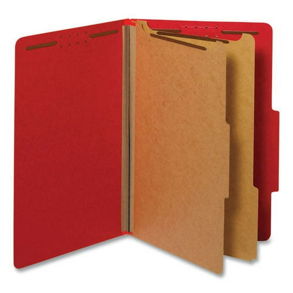 Bright Colored Pressboard Classification Folders, 2 Dividers, Legal Size, Ruby Red, 10/box