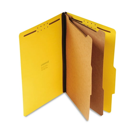 Bright Colored Pressboard Classification Folders, 2 Dividers, Legal Size, Yellow, 10/box | Bundle of 5 Boxes