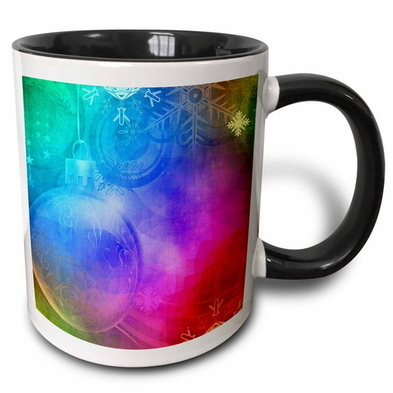 Bright Colorful Abstract Christmas Ornaments and Snowflakes 15oz Two-Tone Black Mug mug-301985-9