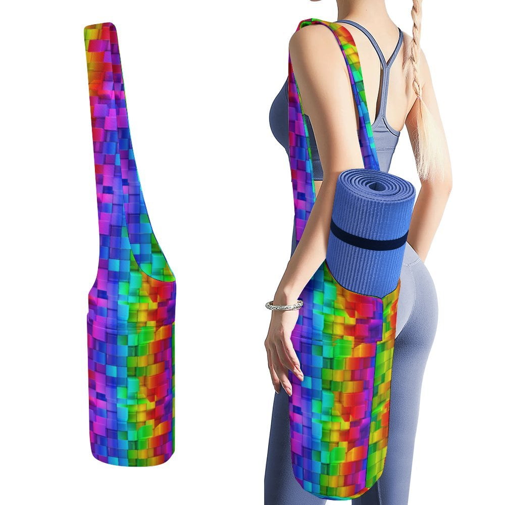 Bright Colorful Blocks Yoga Mat Bag Large Yoga Bag with Side Pocket Gym