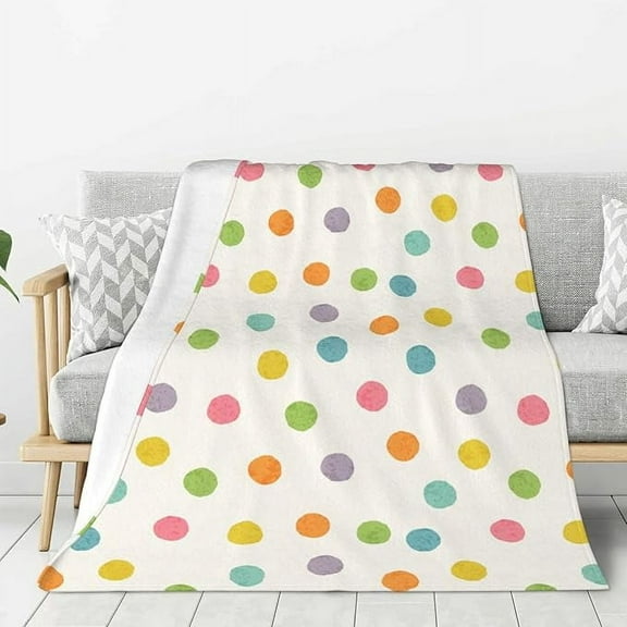 Bright Colorful Dots Flannel Blanket For Bed & Couch Large Super Soft Throw Blanket For Travel Home Lightweight Warm Fleece Blanket 40" x 50"