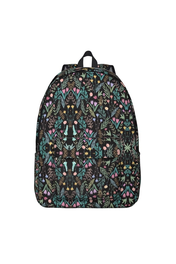 Bright Colorful Floral Backpack – Aesthetic Watercolor Flower Pattern, Large Capacity Canvas Bookbag with Comfortable Straps for Daily Use