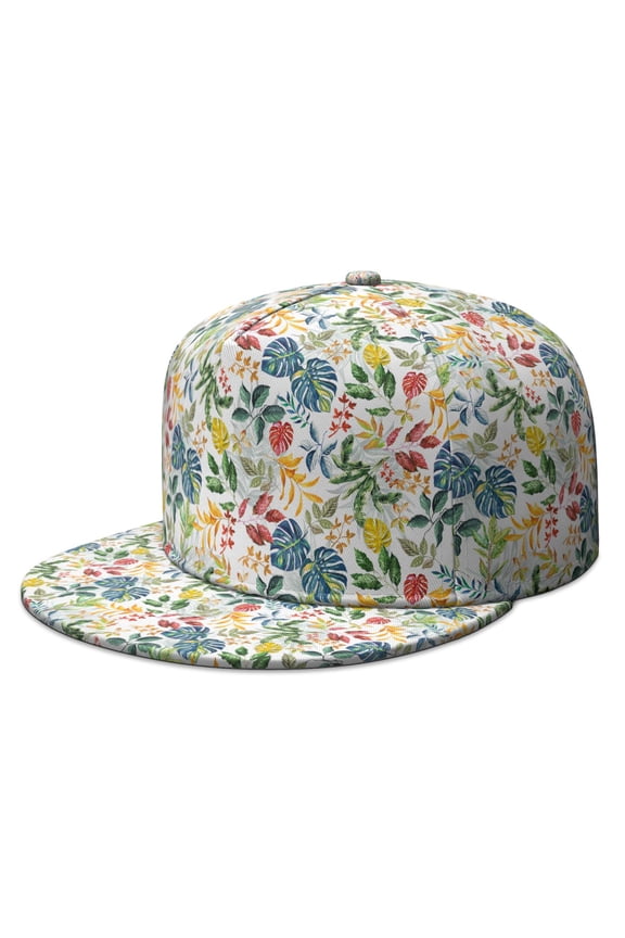 Bright Colorful Floral Snapback Hat, Adjustable Baseball Cap, Summer Bloom Print, Breathable Flat Brim Panel