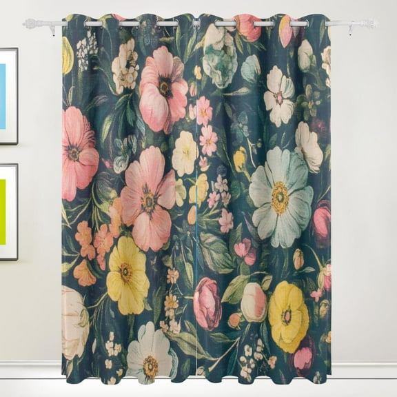 Bright Colorful Flowers Blackout Curtains for Living Room Bedroom 55W x 72/84L Insulated Window Drapes 2 Panels