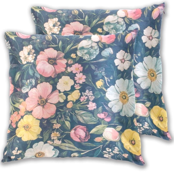 Bright Colorful Flowers Throw Pillow Covers 16x16 Inch 2 Packs Decorative Square for Living Room Couch Bed Sofa