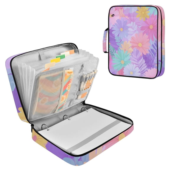 Bright Colorful Flowers in Spring Accordion File Organizer Expanding File Folder 3-Ring Binder Bag 500 Sheets A4 Size