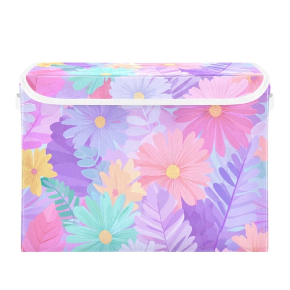 Bright Colorful Flowers in Spring Foldable Storage Bins with Lids Handles Collapsible Storage Containers Tote Boxes 16.5 x 12.6 x 11.8 inches