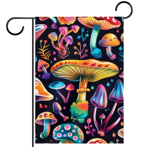 Bright Colorful Froest Mushrooms Double Sided Garden Flag Decorative Weather Resistant Yard Flag, Large DIY Vertical Flag for Farmhouse Patio Lawn, 28x40 Inch