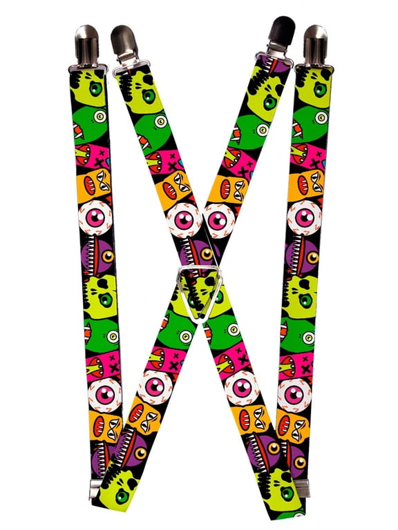 Bright Colorful Scary Alien Monster Eyeball Faces Suspenders