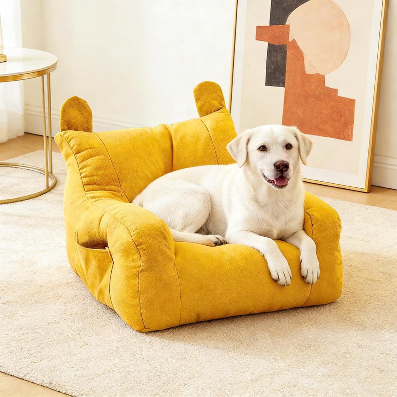 Bright Colors Linen Pet Bed Mat & Couch, Detachable Washable Pet Furniture for Small Medium Dogs Cats, Soft Supportive Cushion with Non-Slip Bottom, Cozy Kennel Sleeping Pad Up to 16.5 Lbs