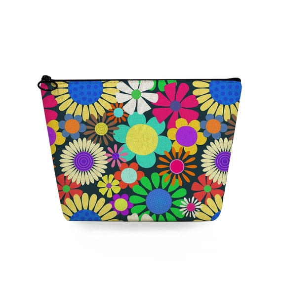Bright Colors Round Floral Print Women's Cosmetic Bag Beautiful Japanese Style Makeup Organizer Gift Casual Travel Toiletry Bags