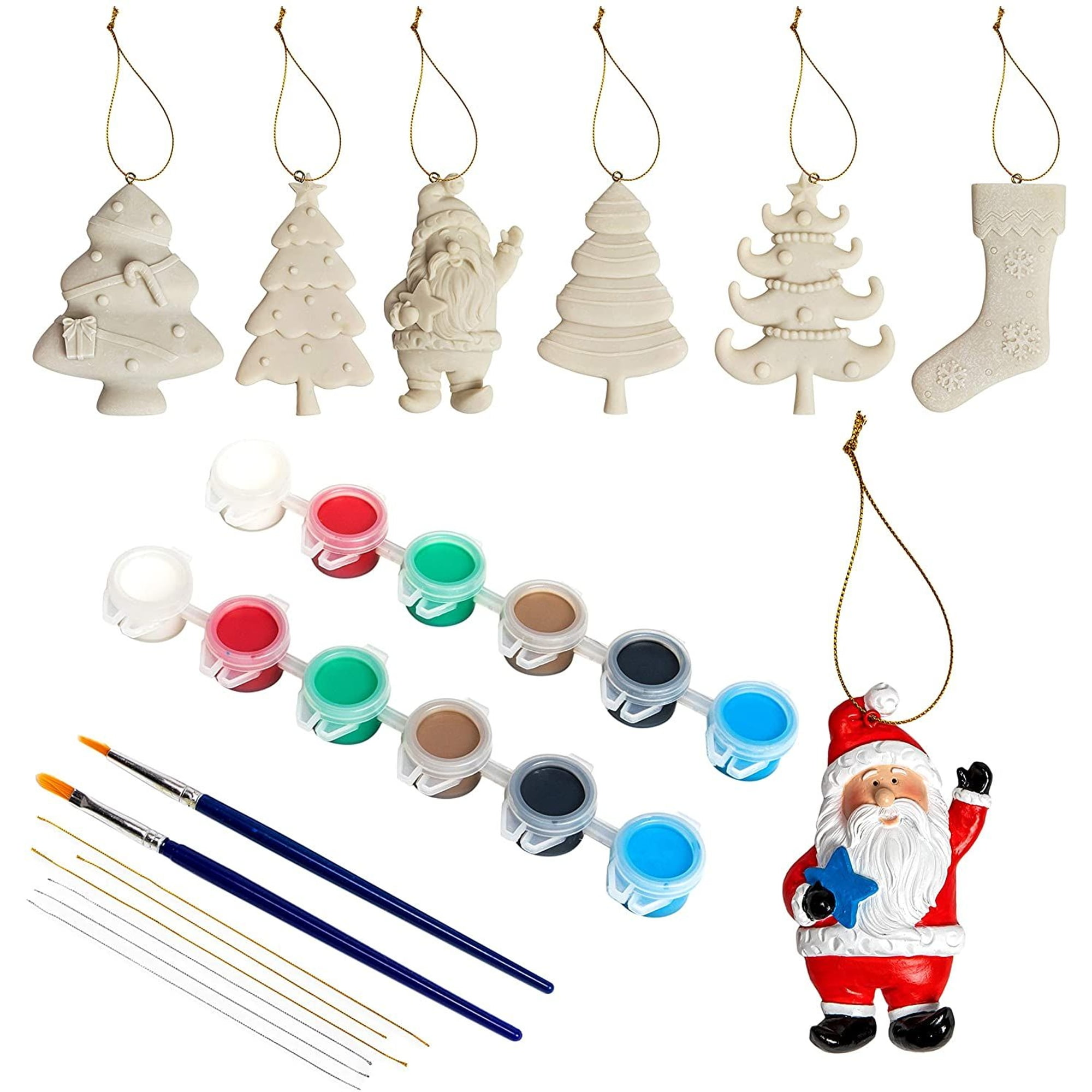 Bright Creations 26 Piece DIY Paint Your Own Ceramics for Kids Ages 3-14 -  Christmas Tree, Santa, Stockings - Ready to Paint Hanging Xmas Ornaments  with Brush and Paint Set, 2.3 x 4 In - Walmart Business Supplies, image size:2000x2000