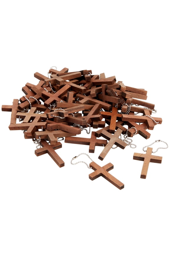 50-Pack Mini Wooden Cross Keychains Bulk for Christian Party Favors, Easter Crafts, Necklace and Bracelet Charms for Jewelry Making (1.2x1.7 in)