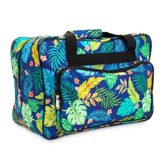 Bright Creations Tropical Leaves Sewing Machine Case - 18.1 x 9.4 x 12.2 In, Polyester Tropical Leaves Pattern - Portable Case with Utility Pockets - Fits Most Standard Sewing Machines