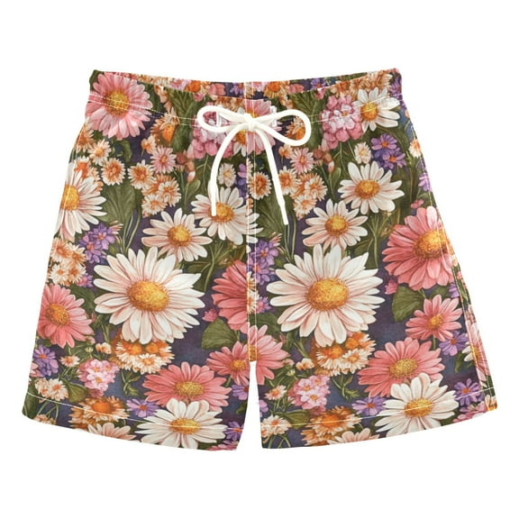 Bright Daisy Watercolor Boys Swim Trunks Quick Dry Boy Swim Shorts for 3-14 Years