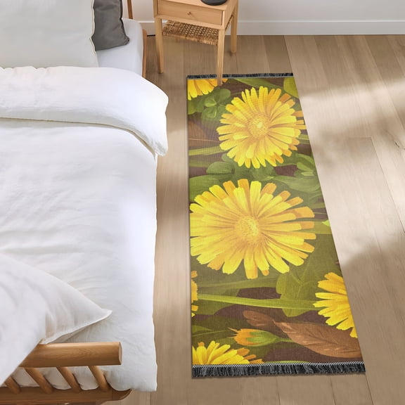 Bright Dandelion Flower Pattern Bedroom Runner Rug 2'x 6' Non Slip Carpet Indoor Home Area Rug Living Room