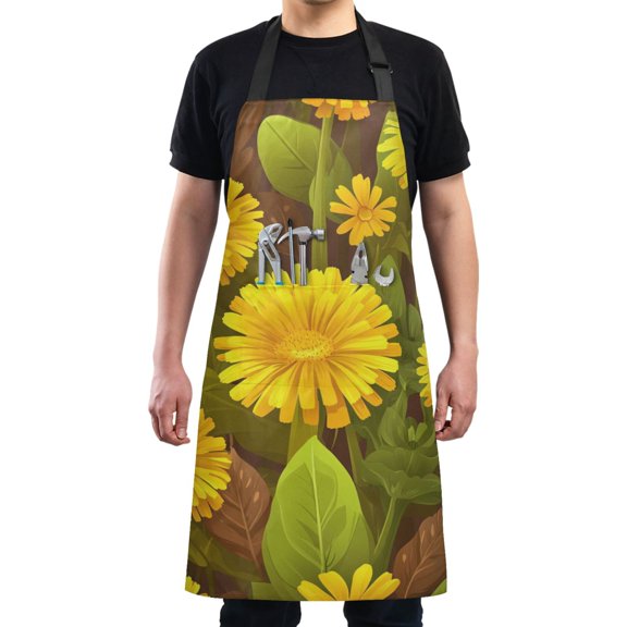 Bright Dandelion Flower Pattern Chef Kitchen Apron with Pockets for Women Waterproof Aprons for Cooking Baking