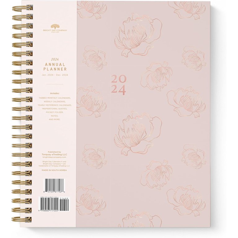 Bright Day Calendars Rose Gold Floral Planner, 2024 Weekly