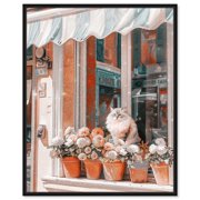 Bright Day Cat Storefront Canvas Fashion Wall Art by Art Remedy, Black Frame, 16 x 20