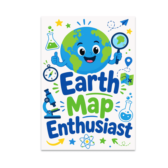 Bright Doodle Earth Map Art - Earth Map Enthusiast - 13x19 Poster Print